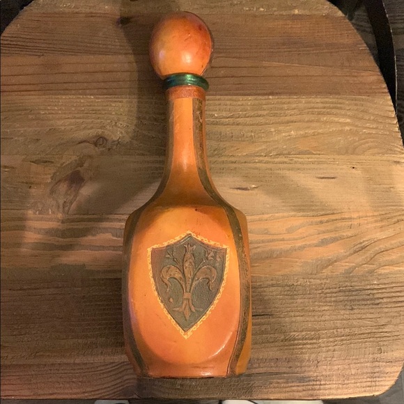 Other - Vintage Leather Decorative Bottle with Fleur-de-Lis